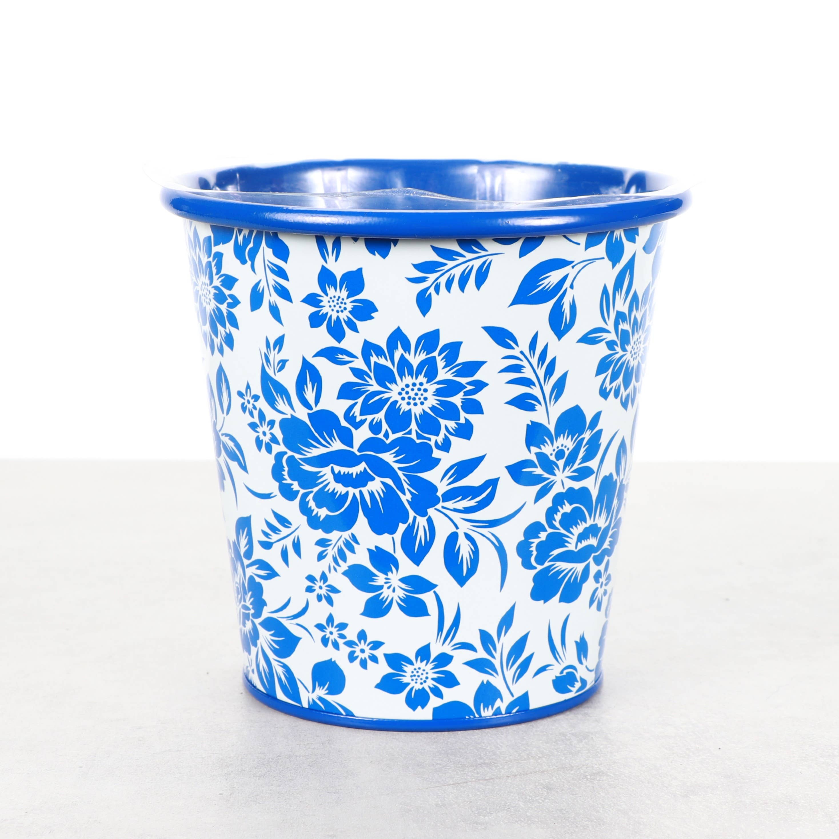 Delft Blue Design Metal Pot for Plants - 4" and 6" Options