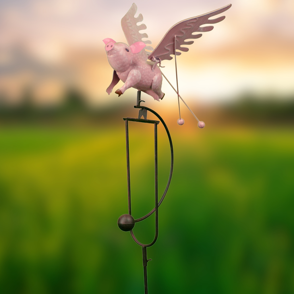 Small Flying Pig Balance Rocker Garden Stake