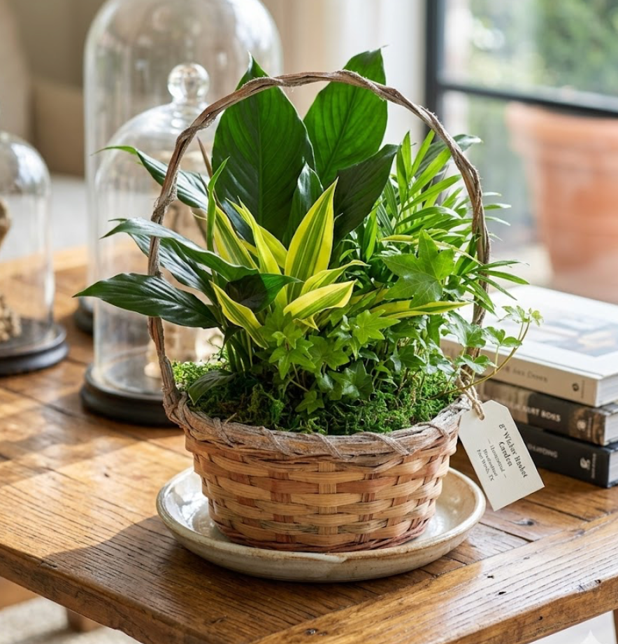 8" wicker basket plant arrangement
