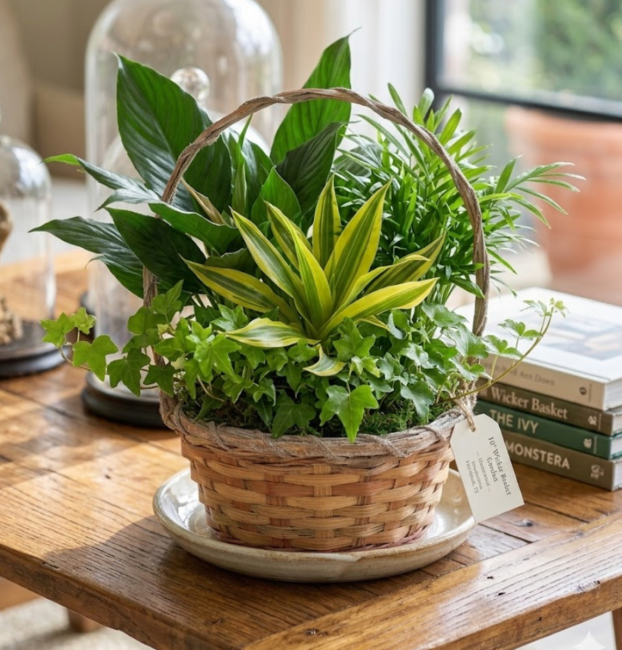 10" Wicker Basket Plant Arrangement