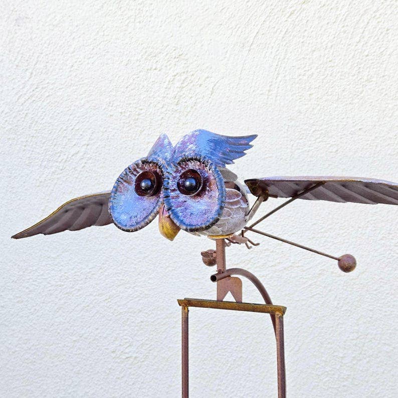 Rustic Metal Owl Garden Stake – Kinetic Balancing Yard Art, Outdoor Farmhouse Decor