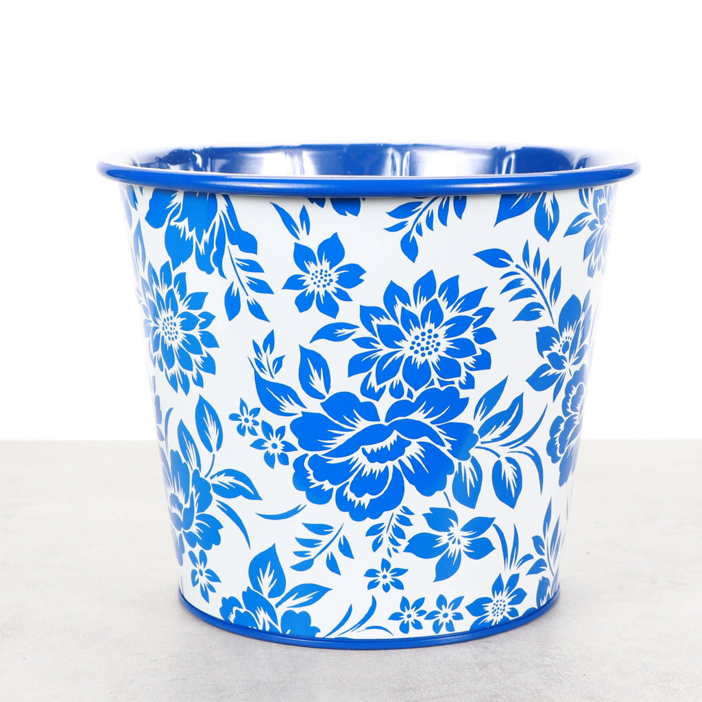 Delft Blue Design Metal Pot for Plants - 4" and 6" Options