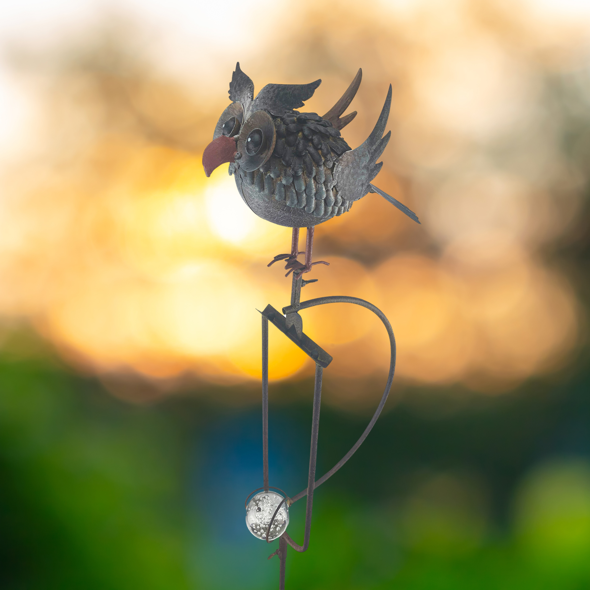 Round Owl Balance Rocker Garden Stake
